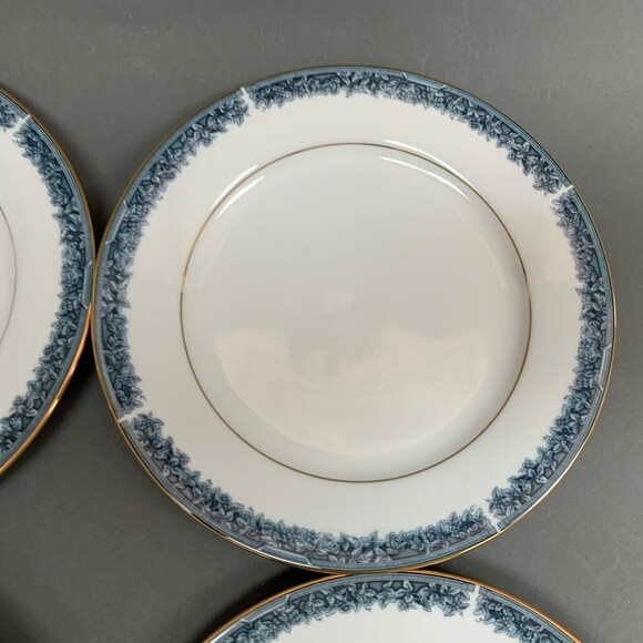 Noritake Legendary Edgerow Salad Plates Blue White Gold Trim 4078 Lot of 4 - Picture 4 of 9